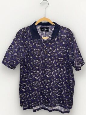Vintage 90s Navy Blue Comfort Abstract Print Polo Shirt Men's SZ M 100% Cotton